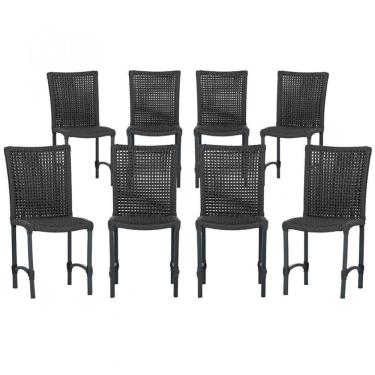 Imagem de 8 Cadeiras De Jantar Cannes De Alumínio Pintura Preta Trama Preto