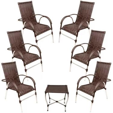 Imagem de Jogo 6 Cadeiras E Mesa Para Varanda Vênus Trama Original Tabaco