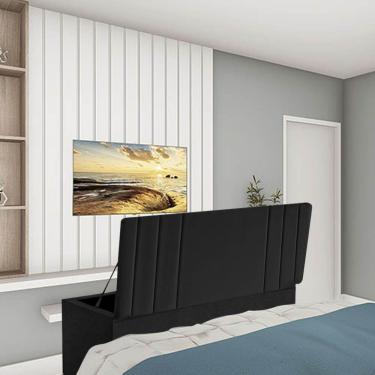 Imagem de Calçadeira Baú Recamier Estofada Cama Queen 160cm Grécia Suede Preto- Mabe Magazine