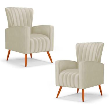 Imagem de Kit 02 Poltronas Decorativas Melody Com Pés Palito Veludo Bege - Abmaza