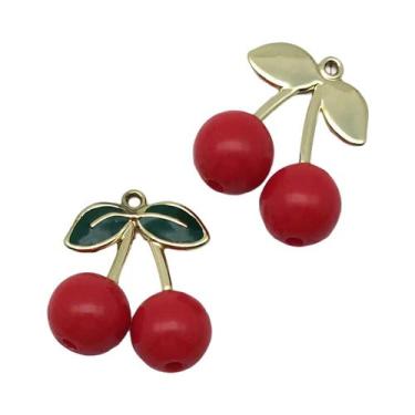 Imagem de Pingentes De Cereja Vermelha Esmaltados, 10-12 Peças, Berloques De Lig