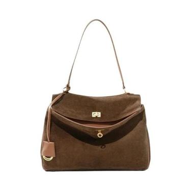 Imagem de Bolsa Tote De Couro Suede De Grande Capacidade Para Mulheres, Designer