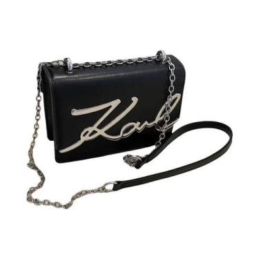 Imagem de Bolsa Transversal De Cor Sólida Com Emblema Metálico, Alça De Corrente