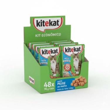 Imagem de Kit Ração Úmida Kitekat Sachê Peixe ao Molho para Gatos Adultos 48 Uni