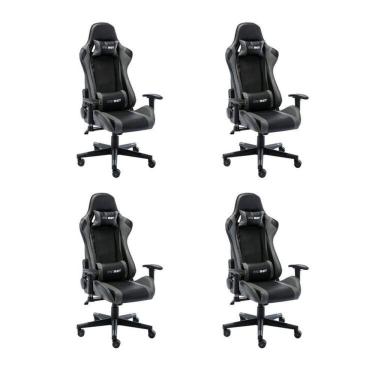 Imagem de Kit 4 Cadeiras Gamer Giratória em Couro One Shot Preto/Cinza