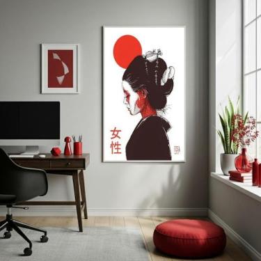 Imagem de Quadro Decor Mulher Maiko 70X50Cm Mold Branca - Quadros On-Line
