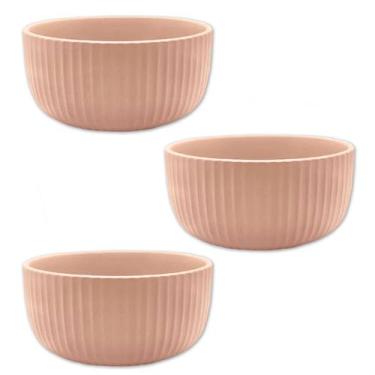 Imagem de Kit 3 Bowl Tigela Cumbuca De Cerâmica Rosa 11cm Salada Fruta - Wellmix