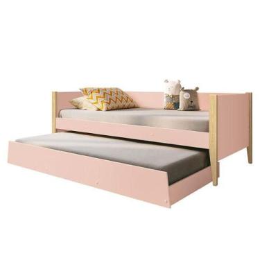 Imagem de Bicama Solteiro Noah Rosa Com Pés Madeira Natural - Reller - RELLER MÓ