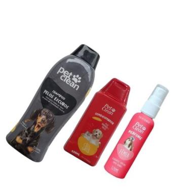 Imagem de Kit Pop Shampoo Pelo Escuro + Condicionador + Perfume Pet - Pet Clean,