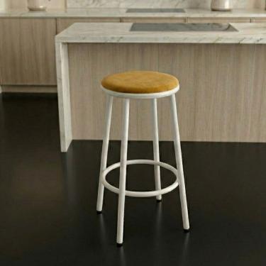 Imagem de Banqueta Alta Cozinha Redonda Sem Encosto Luna Estrutura Branca:amarelo