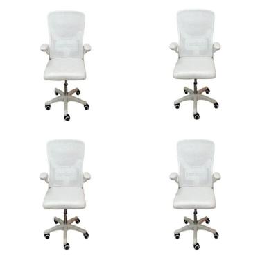 Imagem de Kit com 4 Cadeiras Escritório Diretor Tela Mesh Braço Regulável Ajuste Lombar Bogotá Branco