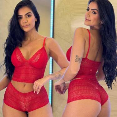 Imagem de Kit 3 Conjuntos Lingerie Sem Bojo Cropped Renda Calcinha Caleçon - Lik