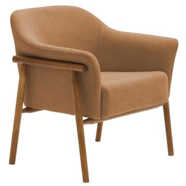 Imagem de Poltrona Sala De Estar Luna Base Madeira Castanho Bouclé Terracota - Nexta Casa