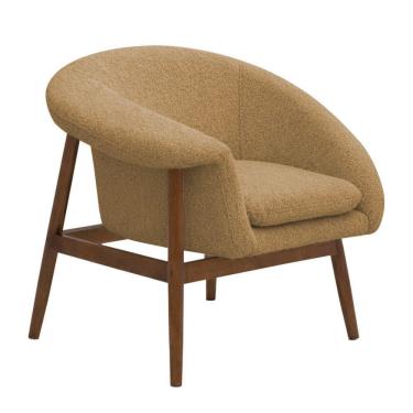 Imagem de Poltrona Decorativa Yumi Base Madeira Braço Direito Bouclé Camel - Nexta Casa