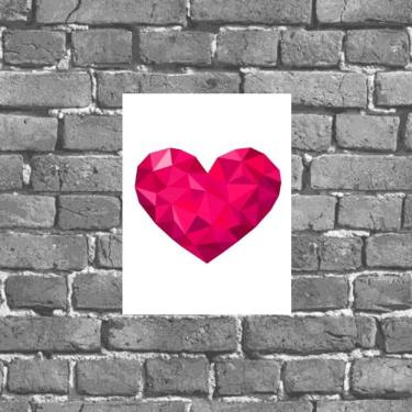 Imagem de Placa Decorativa Coração Geométrico Rosa 18x27cm