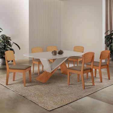 Imagem de Mesa de Jantar Yasmin 180cm Tampo MDF Vidro Canto Copo com 6 Cadeiras Copper Premium