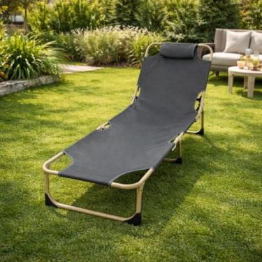 Imagem de Espreguiçadeira Dobrável Portátil Reforçada em Aço Cama Dobrável Confortável Até 150kg Camping Praia Casa