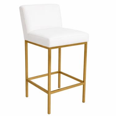 Imagem de Banqueta Viena Alta Estofada em Corino com Base de Metal Branco Liberty Móveis