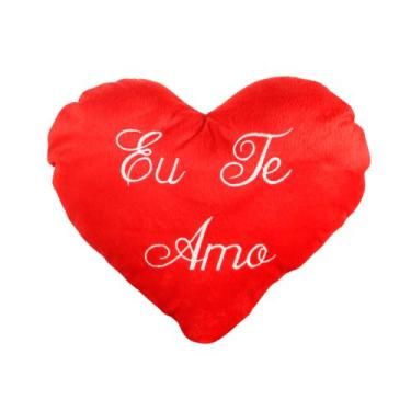 Imagem de Almofada Coração de Pelúcia 38 CM, Bordada Eu Te Amo, Dia das Mães, su