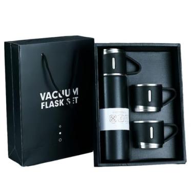 Imagem de Garrafa Térmica Inox Deluxe 500ml com 3 Mini Copos Inox  Mantém a Temp