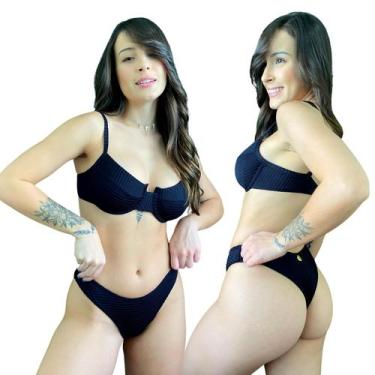 Imagem de Biquini Meia Taça Retrô Canelado Mônaco Preto - Califórnia Brasil, Pre