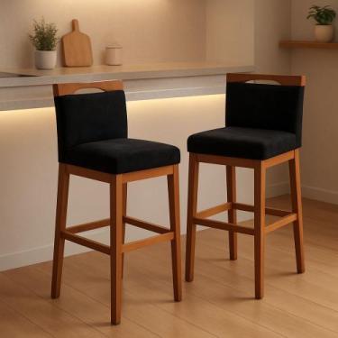 Imagem de Kit 2 Banquetas Alta Cozinha Gourmet Estofada Suede Cor:Suede Preto - 