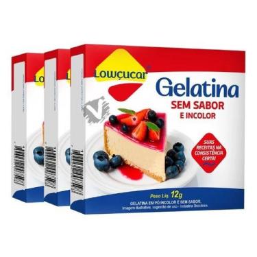Imagem de Kit 3 Gelatina Sem Sabor Incolor Lowçucar 12G