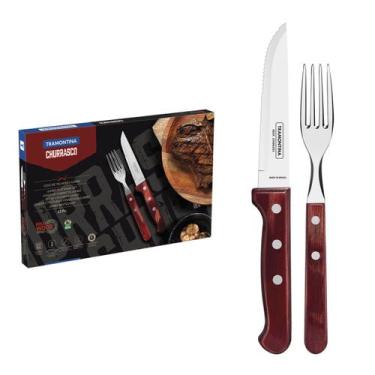 Imagem de Jogo De 12 Talheres Para Churrasco Tramontina Madeira Polywood -, Verm