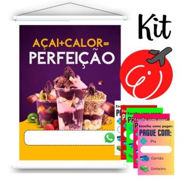 Imagem de Kit Açaí para Divulgar e Vender: Adesivo Pix + Banner de Parede Açaí P
