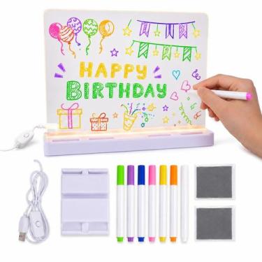 Imagem de Lousa Mágica Transparente 3D LED 20x20 USB Kit 7 Canetas Coloridas Bas