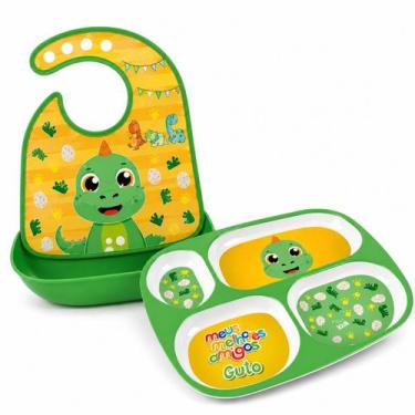 Imagem de Kit Pratinho Bebê + Babador Infantil Impermeável Babe - zein