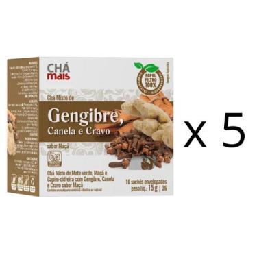 Imagem de Chá de Gengibre Canela e Cravo Cx. com 10 Sachês Vegano kit com 5 - Cl