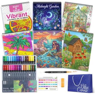 Imagem de Conjunto ADEVIAN de Livros de Colorir com 36 Canetas Marcadoras de Cor
