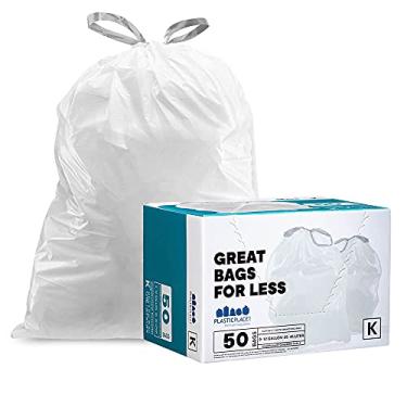 Imagem de Plasticplace Sacos de lixo Simple Human K – Sacos de lixo com cordão, 38 litros (50 unidades), sacos de lixo compatíveis com código K, branco, 62 x 71 cm com anel