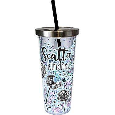 Imagem de Spoontiques Copo com glitter Scatter Kindness com canudo, 590 ml, azul-petróleo