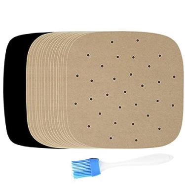 Imagem de scosao Pacote com 200 folhas de papel de pergaminho perfuradas para forno Air Fryer de 23 cm, papel de cozimento, antiaderente, retangular, vaporizador, para cesta de vapor, assar, cozinhar, marrom