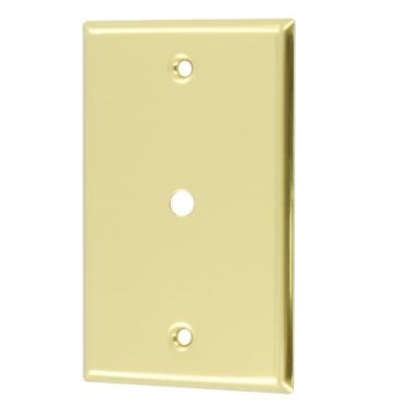 Imagem de Leviton 81013-PB Placa de parede de metal de latão, abertura única de 0,81 cm de diâmetro, orifício para telefone/cabo, montagem em caixa, latão polido