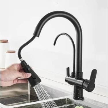 Imagem de Torneira Preta Monocomando Luxo Gourmet 360 Quente Frio Cozinha Mesa Bancada Cuba Regulavel