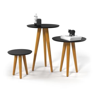 Imagem de Conjunto 3 Mesas 4303 Pés Palito Preto Ofertamo Sala