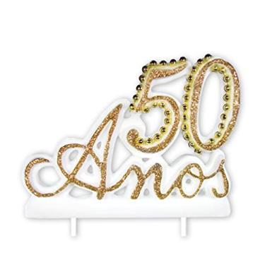 Imagem de Vela 50 Anos Luxo Branco C/Detalhe Dourado