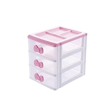 Imagem de WQURC Lovely Girls Recebendo Armários de Armazenamento Box Room Desktop Organizador de Maquiagem com Gavetas de Recepção de Mesa de Três Camadas N Laço Rosa (Clássico)