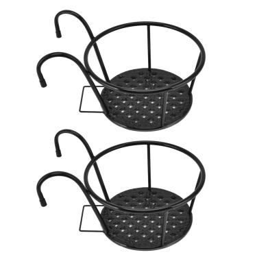 Imagem de 2 pe?as de vasos de plantas de trilhos suspensos,Suporte de planta de trilhos suspensos de arte de ferro, suporte de vaso de metal de cerca, suporte de plantas de flores com ganchos decora??o de