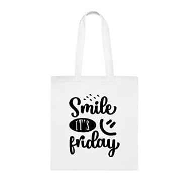 Imagem de Bolsa Smile It's Friday 2, presente de sexta-feira, bolsa de ombro, bolsas reutilizáveis, ideia de presente de cesta de Natal de aniversário, Branco