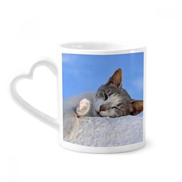 Imagem de Gatinho gato animal de estimação relaxar dormir caneca adorável café cerâmica copo de coração de vidro