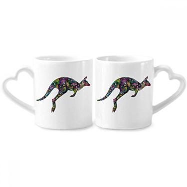 Imagem de Austrália Canguru Colorido Desenho Ilustração Casal Caneca Porcelana Conjunto Cerâmica Amante Copo Punho Coração