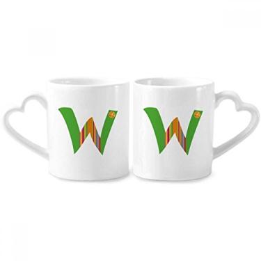 Imagem de W Alfabeto Laranja Frutas Padrão Bonito Casal Porcelana Conjunto de Caneca de Cerâmica Amante Copo Punho de Coração
