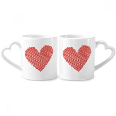 Imagem de Conjunto de canecas de porcelana para casais, coração com linha grafite e coração