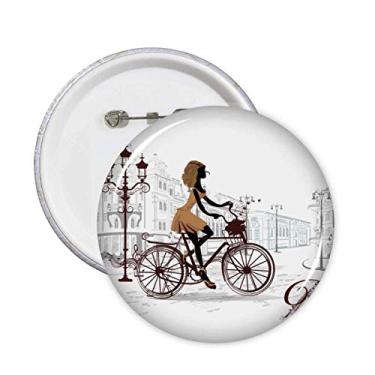 Imagem de Bicycle Lady França Ilustração Padrão Alfinetes Emblema Botão Decoração Acessório 5 peças