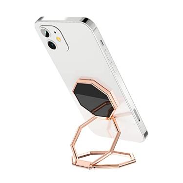 Imagem de Suporte de anel de celular com suporte de dedo, suporte de celular dobrável com rotação de 360° para mesa, suporte magnético para carro, vários ângulos de metal para aderência traseira do telefone compatível com iPhone, iPad (ouro rosa)