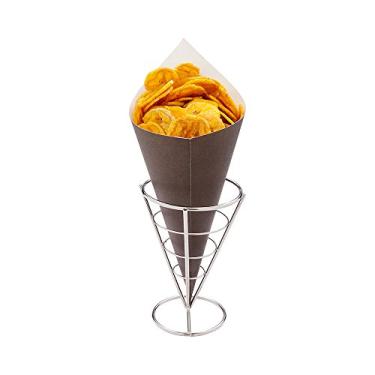 Imagem de Cones de comida de dedo preto ecológicos de 29 cm da Conetek: perfeitos para aperitivos - cone de papel seguro para alimentos - descartável e reciclável - 100 unidades - utensílios de restaurante